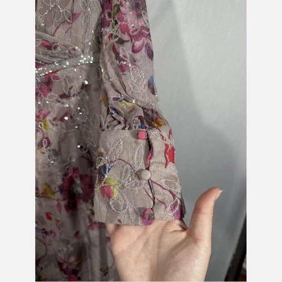 NWT $498 Mac Duggal [ 18 ] Floral Embellished Long Sleeve Midi Dress Mauve‎ - Picture 6 of 16
